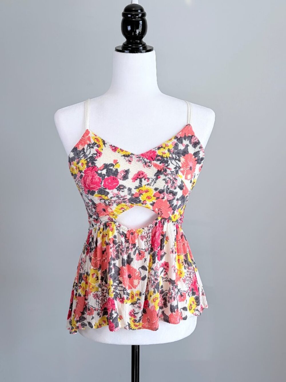 FREE PEOPLE Some Like It Hot Tank Floral Babydoll Smocked Boho Festival Size M